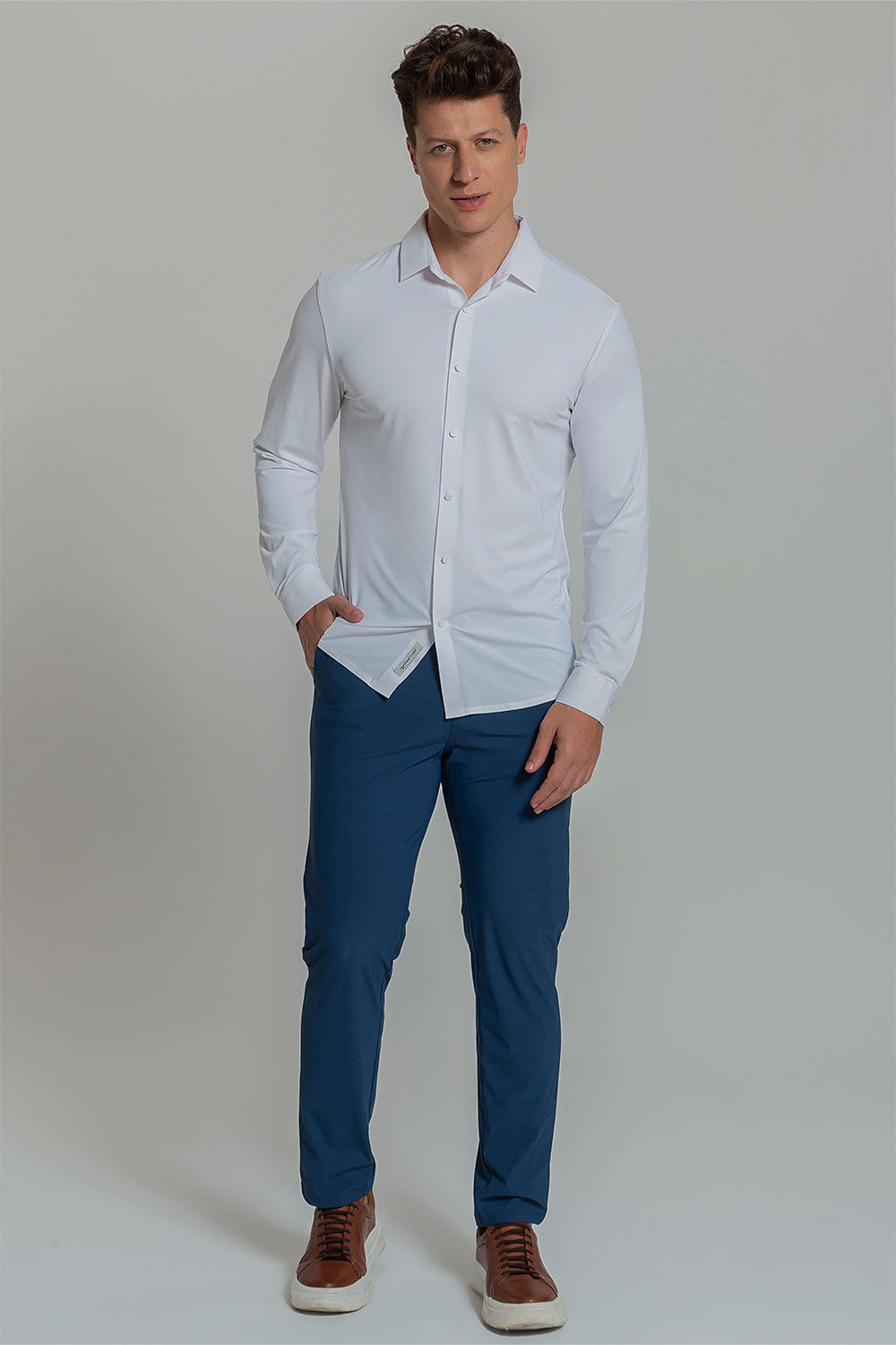 Camisa Social Masculina Ultra Stretch 360° Manga Longa