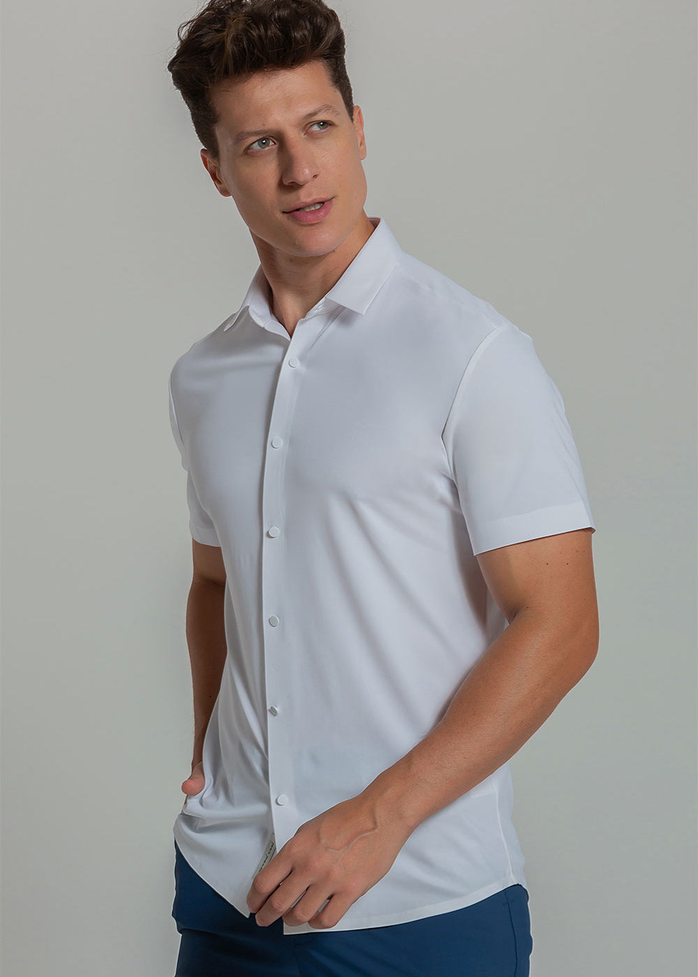 Camisa Social Masculina Ultra Stretch 360° Manga Curta