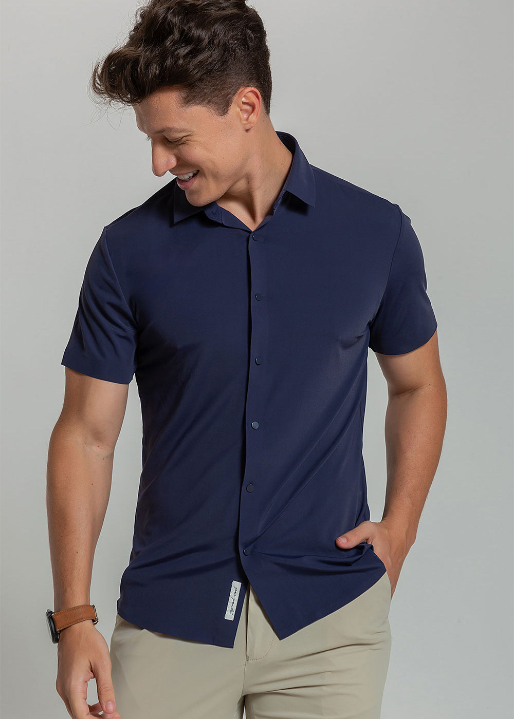 Camisa Social Masculina Ultra Stretch 360° Manga Curta