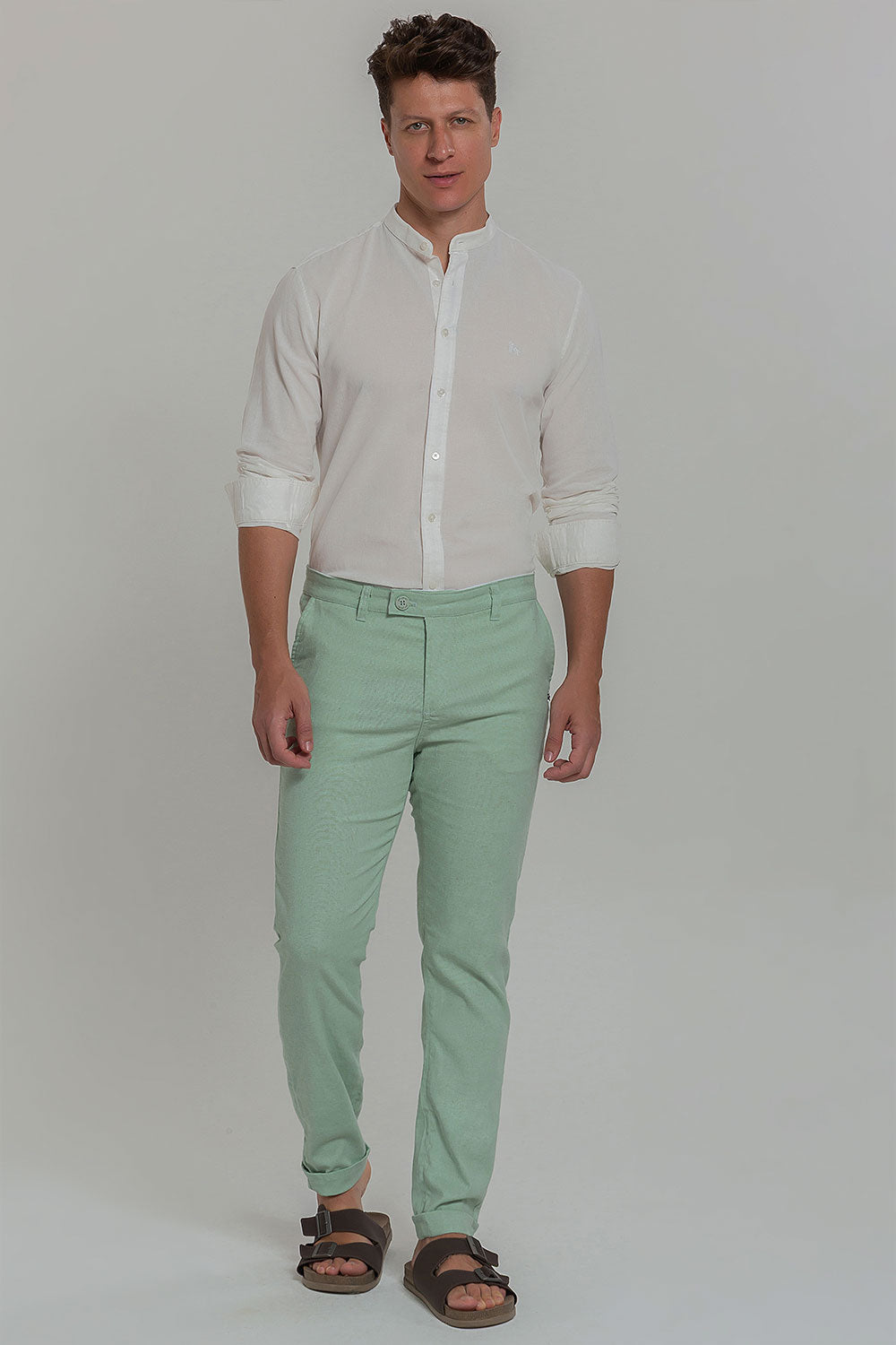 Calça Alfaiataria Masculina de Linho Cós Transpassado