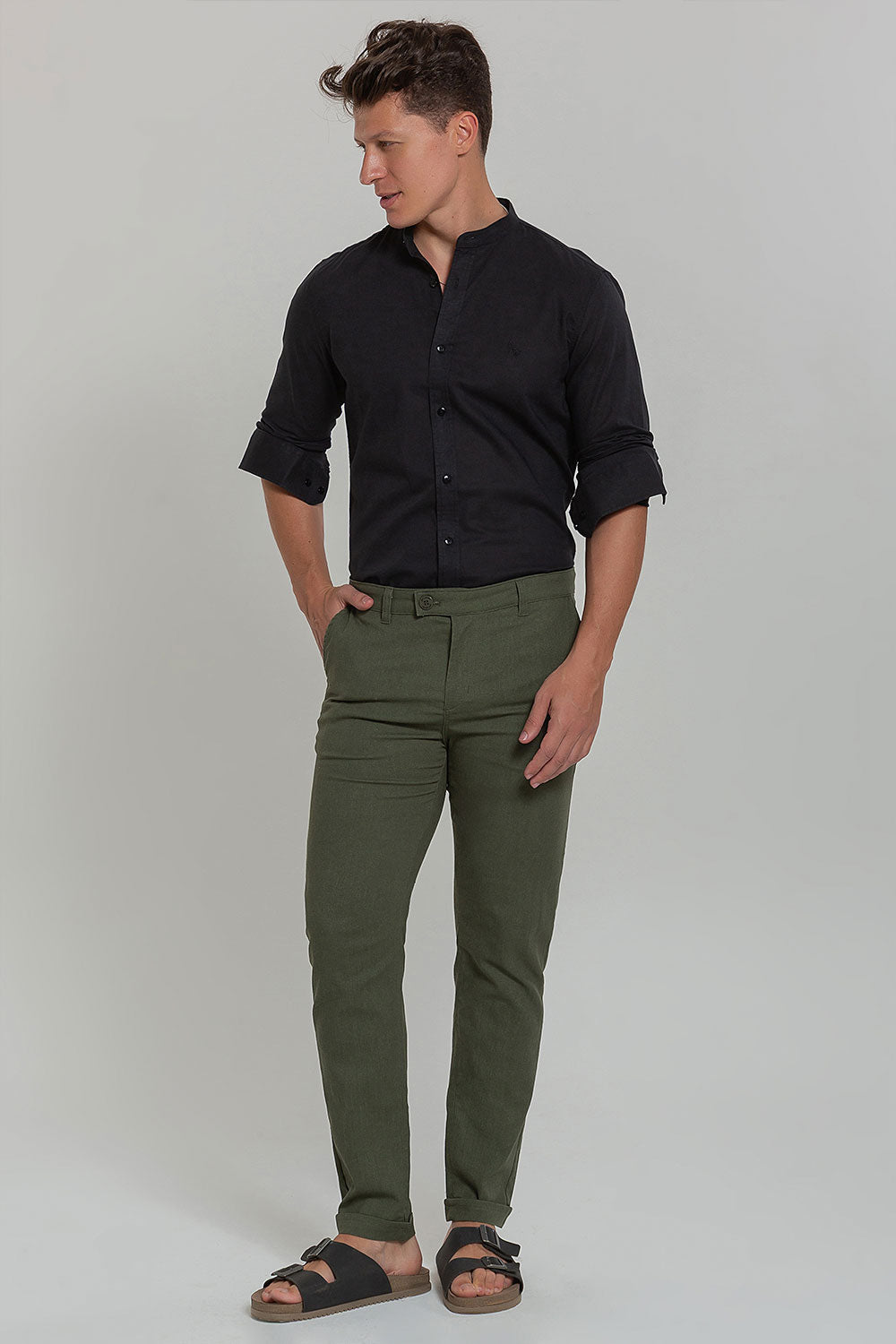 Calça Alfaiataria Masculina de Linho Cós Transpassado